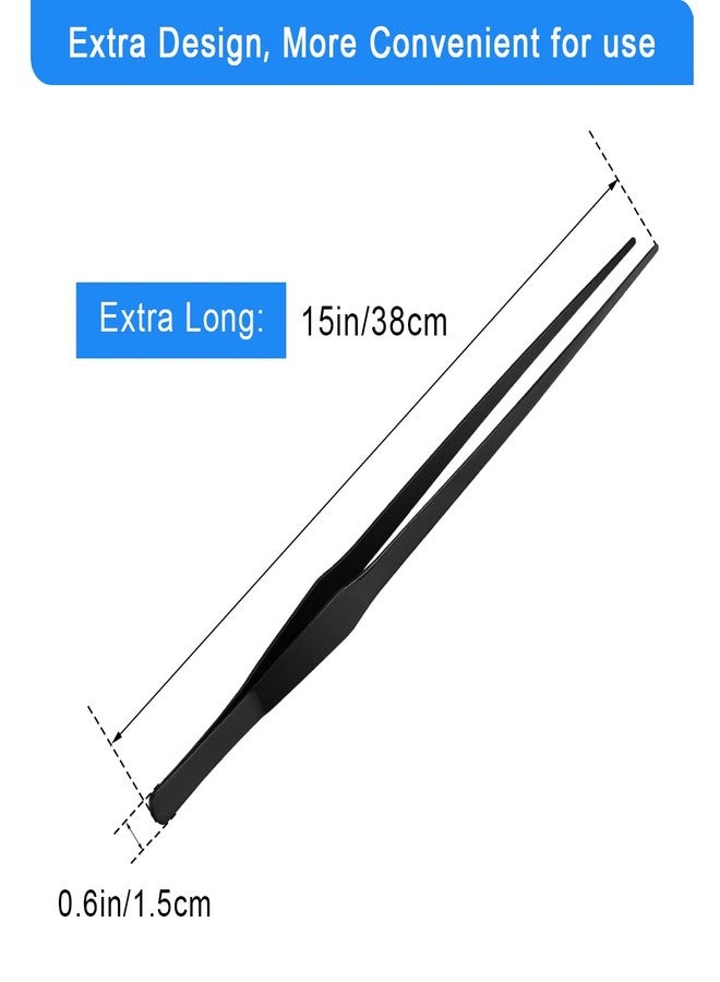 لوكسيف ملاقط أحواض السمك طويلة جدًا 15 بوصة، ملاقط Luxiv مستقيمة ومنحنية من الفولاذ المقاوم للصدأ بطول 38 سم، ملاقط طويلة جدًا لأحواض السمك والنباتات وأدوات تنسيق الحدائق المائية، ملاقط تغذية (15 بوصة، أسود) - Image 2